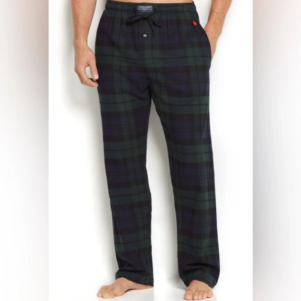Polo‎ Ralph Lauren Men’s Sz L Green/Navy Plaid Flannel Loungewear Pant